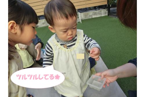 早速植えてみよう!とつまんでみると<br><span style='color:#00ff00;'>「なんかつるつる!」</span><br><span style='color:#ff007f;'>「うわぁ~むずかしいわ!」</span>と言いながらも<br>つまんで見せてくれましたよ。<br>