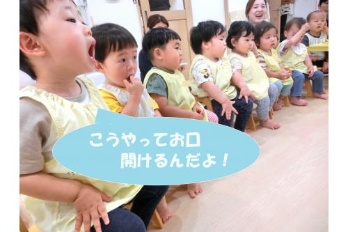 つい先日<span style='color:#42ffff;'>歯科検診</span>があったので<br><span style='color:#4242ff;'>歯医者さん</span>が保育園に来た時<br>どんなお口したかな?という質問に<br><br>「<span style='color:#ffa042;'>こうやって開けるんだよ!</span>」と<br>大きなお口を開けて教えてくれた子ども達<span style='color:#ffff42;'>★</span><br><br>お口の中に<span style='color:#42ffa0;'>歯</span>があることを<br>教えてくれるお友達もいましたよ<span style='color:#ff42ff;'>♪</span>