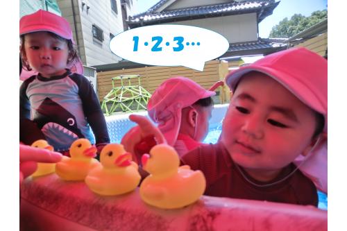 ひよこの玩具はプールの淵に並べて<br><span style='color:#00ff00;'>「何個あるかな~?」</span>と<br>数える姿が!<br><br>数にも興味が出てきたうさぎチームは<br><span style='color:#ff007f;'>「すうじの1はなあに~♪」</span>と<br>歌う姿が増えました(^^♪<br><br>本格的な<span style='color:#ff007f;'>暑さになり</span>夏のあそびが<br>どんどんたのしくなってきました!<br>様々なあそびを通して<br><span style='color:#ff7f00;'>みんなで夏を楽しみたい</span>と思います<span style='color:#ff00ff;'>♪</span><br>また、次回のブログもお楽しみに<span style='color:#ffff00;'>★</span>
